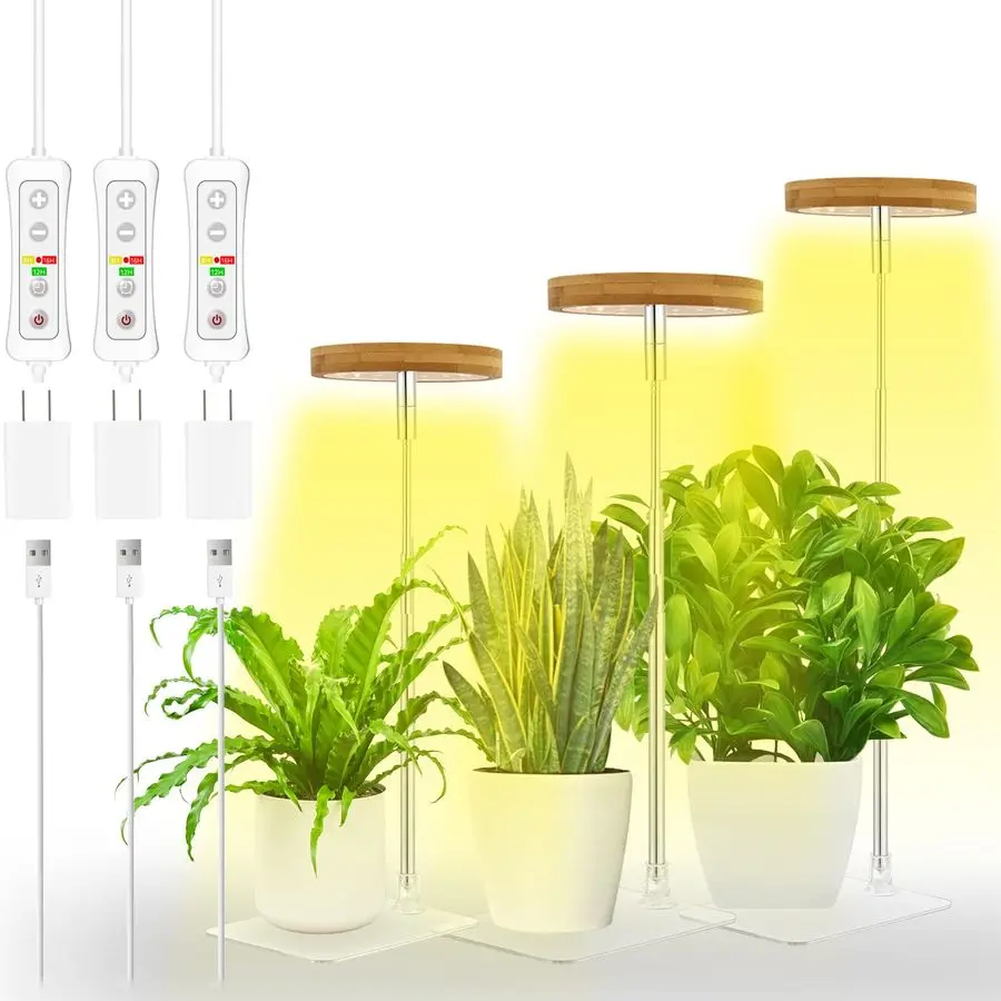 

Светодиодный светильник для растений Halo, полный спектр для выращивания комнатных растений, регулируемая высота, автоматический таймер, низкое безопасное напряжение 5В
