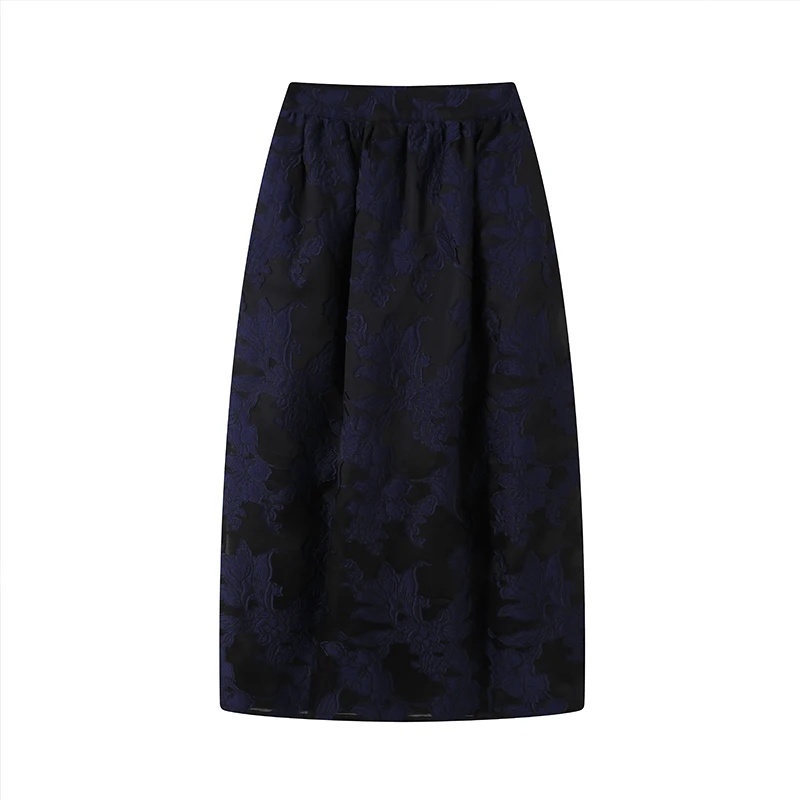 BirdTree, 46%Mulberry Silk Elegant Skirt, Women Elastic Waist Jacquard, Original Design Retro Fashion Skirt Summer Fall B47001QM