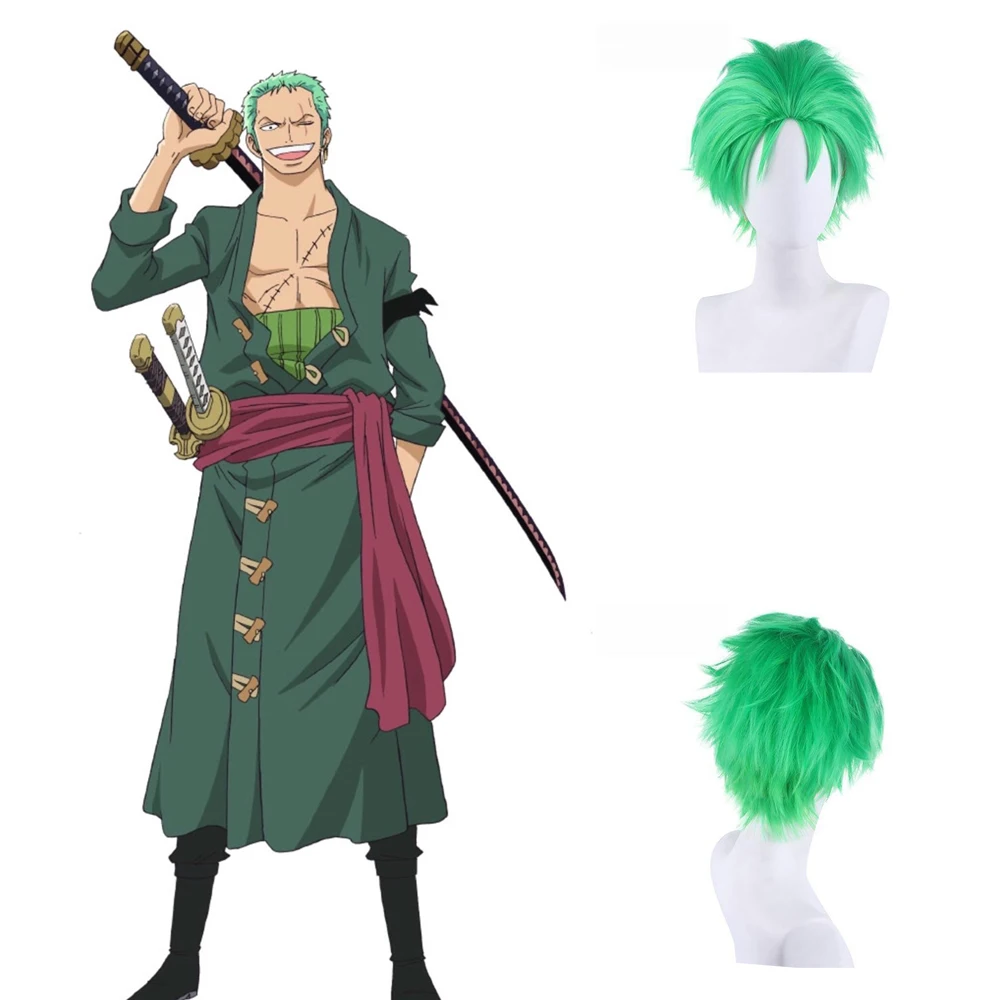 Anime Roronoa Zoro Cosplay Synthetic Hair 10-Inch Green Sliced-Back Hairstyle Suitable For Daily Party Role-Playing Natural Wig