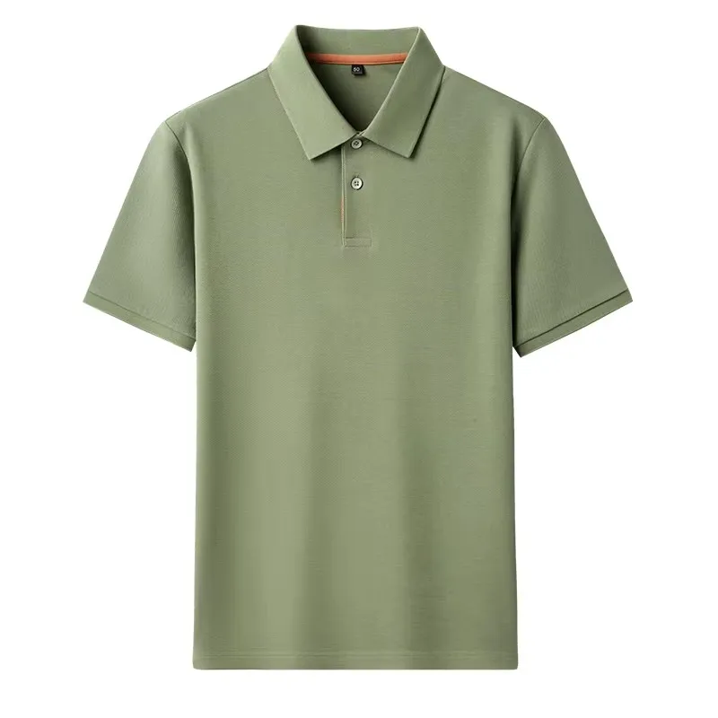 

High End Mulberry Silk + Cotton Men Polos Summer 2025 Classic Solid Business Tops Formal Male Turn Down Collar Tees Short Sleeve