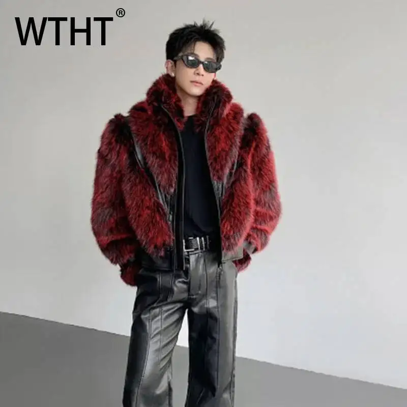 

WTHT Trendy Men's Leather Spliced Burr Edge Design Coats Fashion Contarst Color Stand Collar Jackets Male 2025 Autumn 2A2066