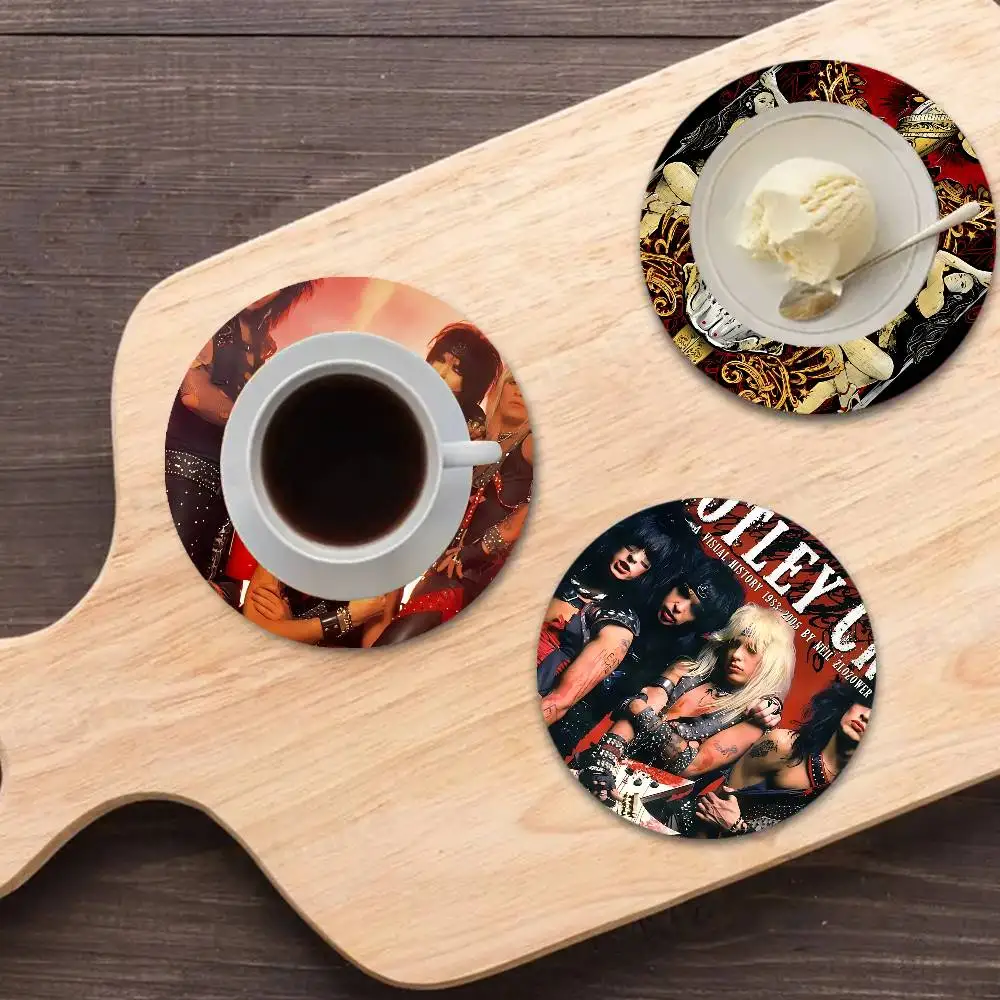 Gorgeous Rock M-motley C-crues Band Round Coasters Insulated Durable Cups Coffee Coaster Plate Mats Home and Decoration Kitchen