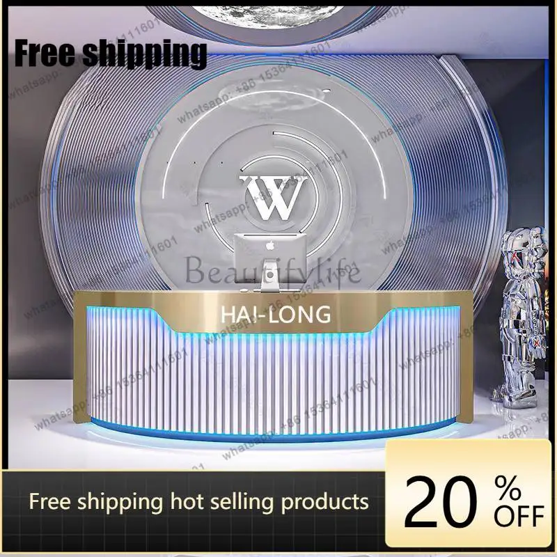 zj.Round Blue Reception Desks Luxury Boutique Decor Arched Clothing Reception Desk White Small Empfangs Theke Office Furniture