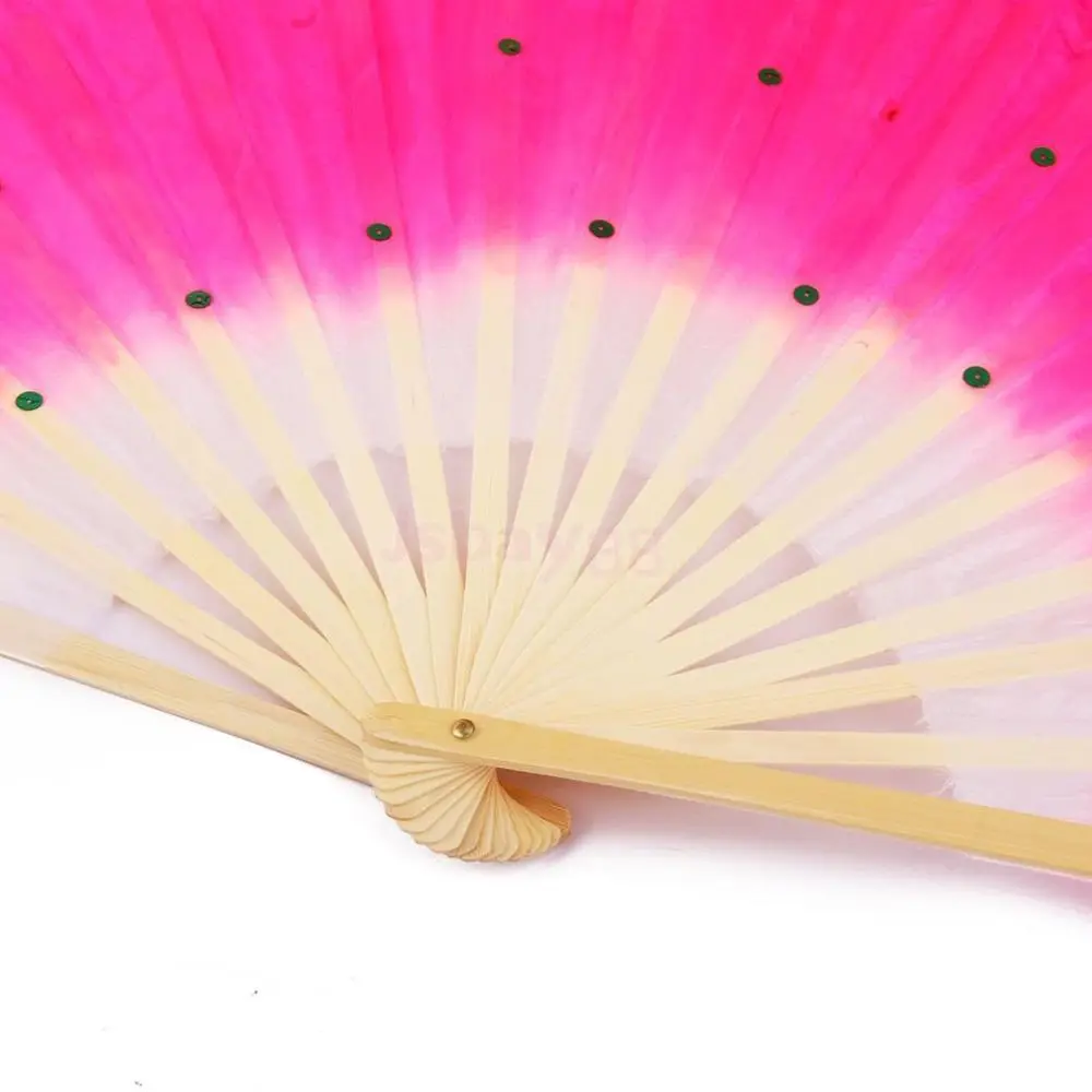 1Pcs Rose Silk Veil Fan Beautiful Chinese Folk Art Half Circle Silk Bamboo Fan Useful Yangko Dance Fan Party Supplies