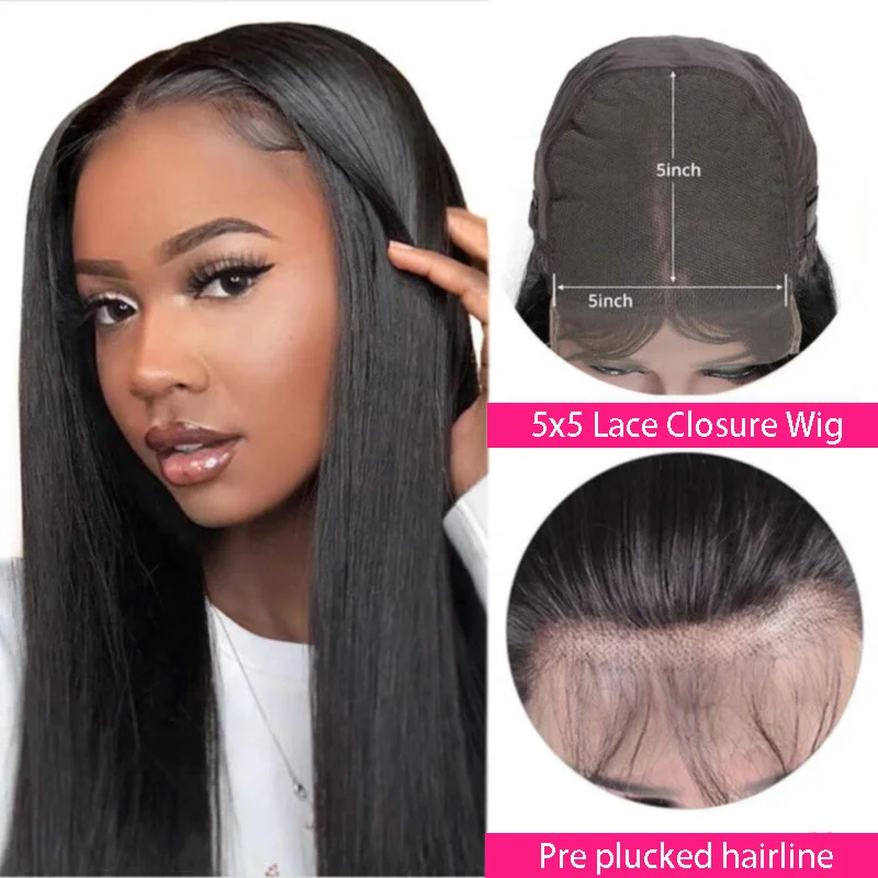 Human Hair Lace Frontal Wig Straight Transparent 5x5 HD Lace Frontal 100% Human Hair Wigs 200 Density For Women 12 To 36 Inches