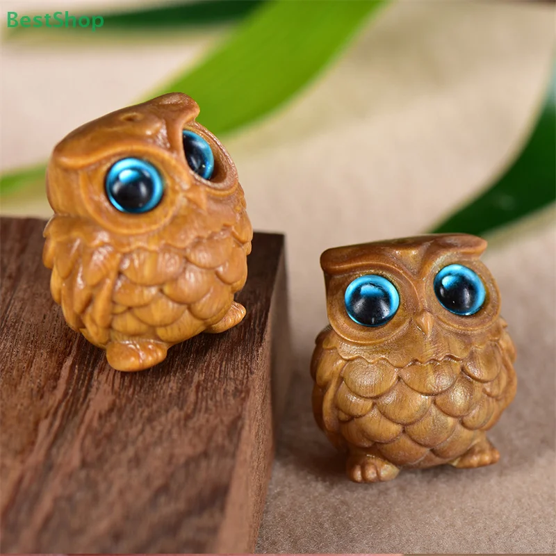 Mini Wood Carving Owl, Green Sandalwood Ornaments, Lovely Creative DIY Pendant, Table Decoration, Children's Commemorative Gifts