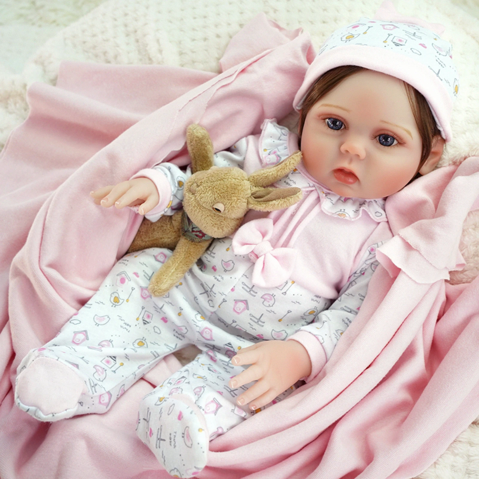 17-Zoll-Reborn-Baby, realistischer Vinyl-Körper, lebendig, für Neugeborene, fertig, mit Haar bemalt, für Kinder und Mädchen, Geschenkpuppen