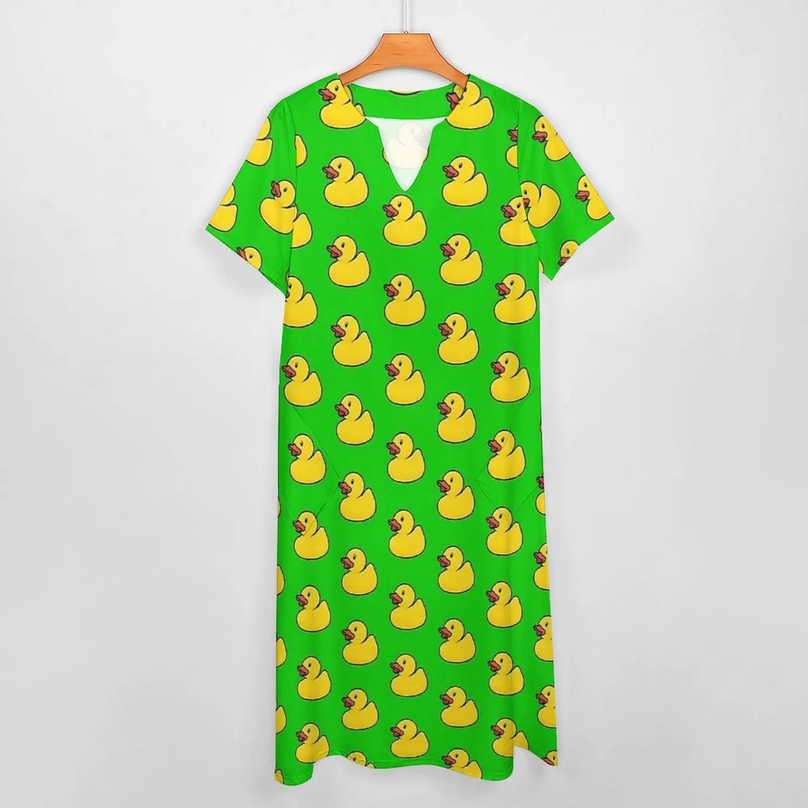 Rubber Ducks in Bright Green Dress Summer  Aesthetic Bohemia Long Dresses Women Vintage Maxi Dress Gift Idea