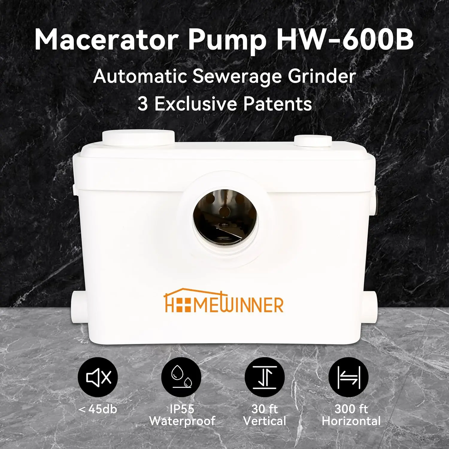 Macerator Pump 600W Toilet Upflush Sewage Grinder Pump System up to 30 ft for Basement Full Bathroom and Off-Grid RV Home Toilet