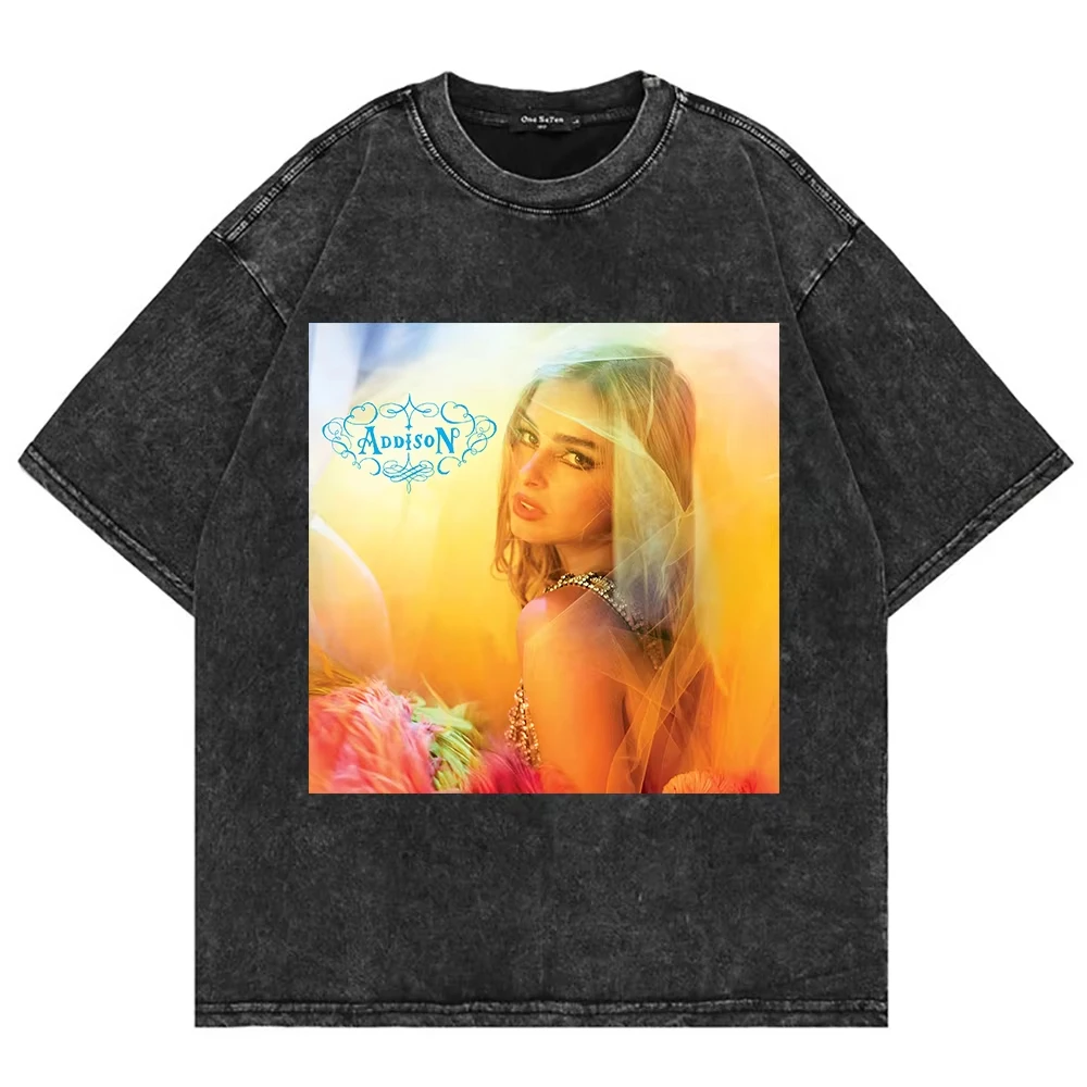 100% القطن خمر غسلها أديسون راي أديسون تي شيرت موضة الرجال/النساء الجمالية تي شيرت ريترو كبيرة الحجم حمض غسل تي شيرت #5