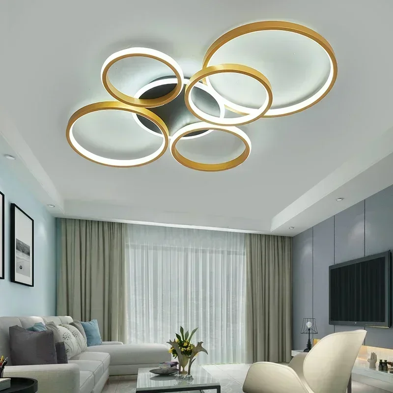 Luz de luxo anel circular luz teto moderno led lustre luminárias sala estar decoração preto/ouro cor iluminação do hotel lustre