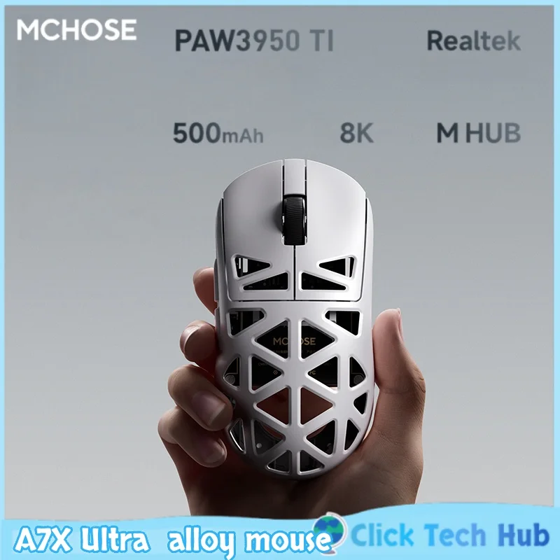 

MCHOSE A7X Ultra magnesium alloy wireless mouse game Bluetooth thri-mode PAW3950TI lightweight office e-sports mouse accessories