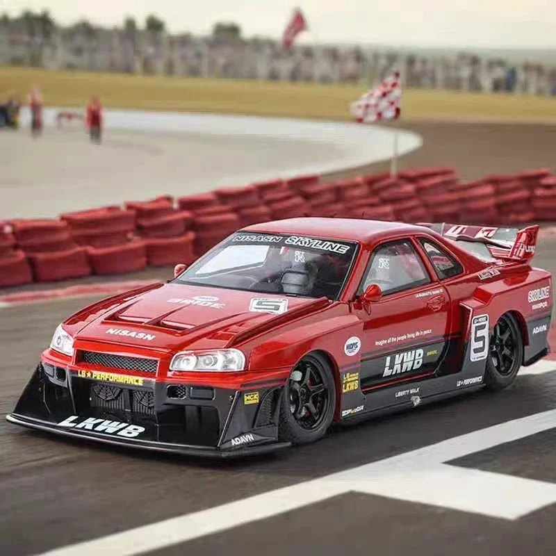 

1:24 Nissan Skyline GTR-R34 S15, гоночный автомобиль из сплава, модифицированные автомобили, литая металлическая модель автомобиля со звуком и искусственными элементами, детская игрушка в подарок C354