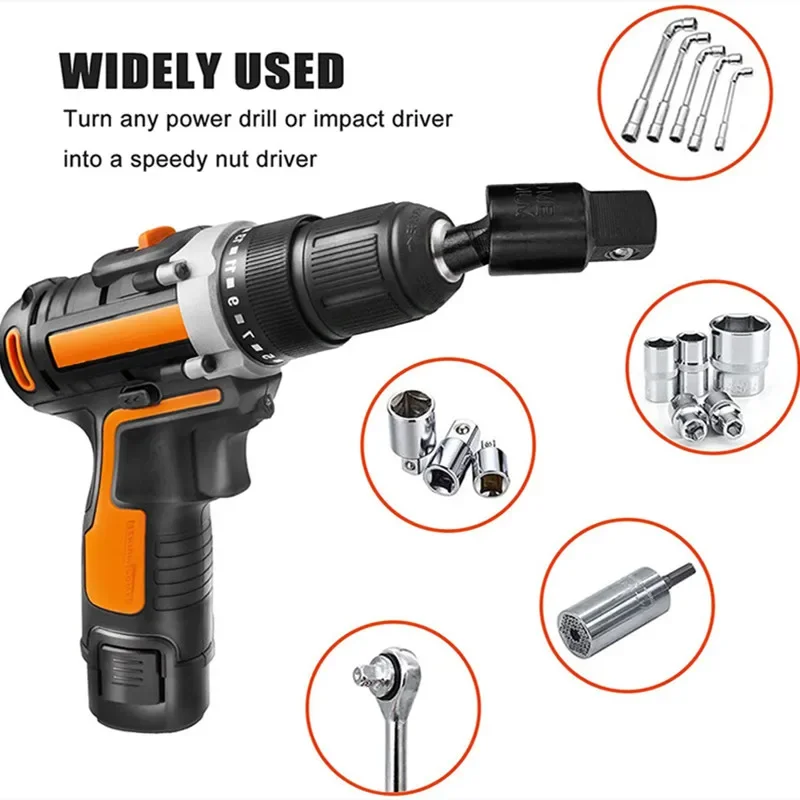 360° Electric Drill Air Screwdriver Sleeve Universal Adapter Hex Handle to Square Head Rotary Adapter Connect Rod Tools