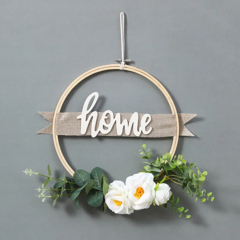 

Simulation Eucalyptus Bamboo Circle Garland Door Lintel Flower Wedding Holiday Decoration Roses Daisy Wreath Home Wall Decor