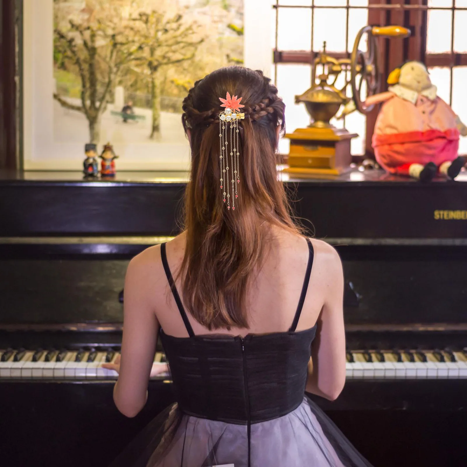 

1 Pair Maple Leaf Hair Clips Long Tassel Metal Hairpins For Women Wedding Party Banquet Decorations Tassel Hair