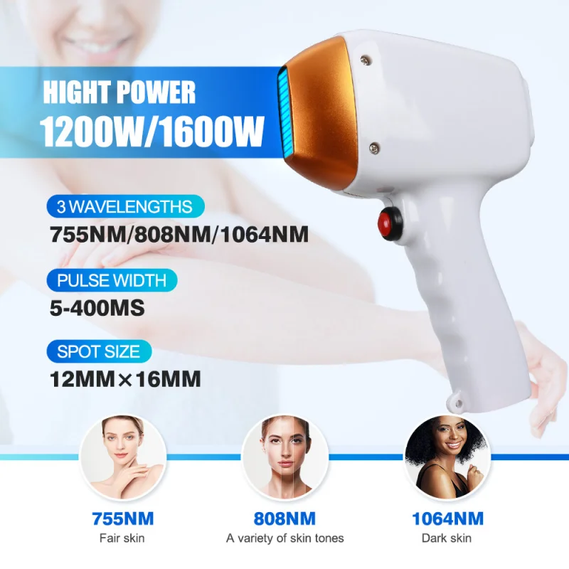 Quality 3 wavelength 755nm 808nm 1064nm skin rejuvenation diode laser hair removal High Power 1600W