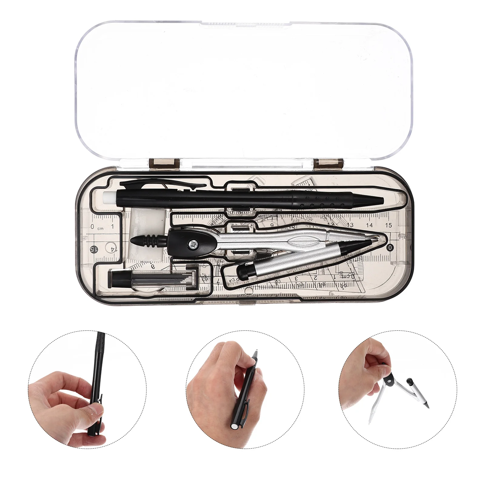1Set Drawing Compass Ruler Kit Clear Plastic Scale Multifunctional Measuring Tools for Students Architects Engineers Art Design