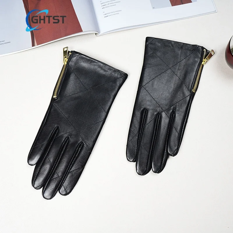 Elegant Women Gloves Genuine Lambskin Real Leather Sheepskin Autumn And Winter Gloves Trendy Female Short Glove