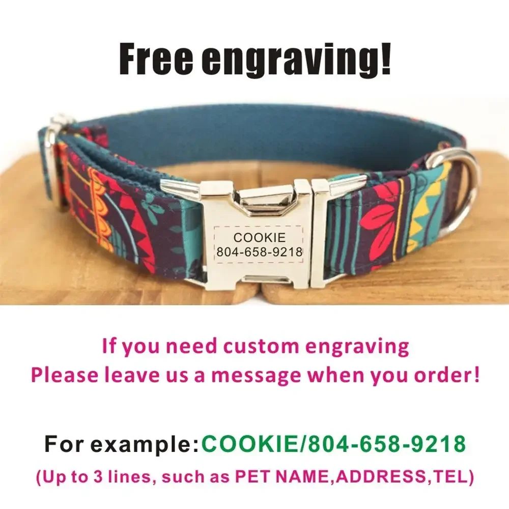 Personalized Dog Collar with Free Engraving, Matching Pet Leash,Customzied Contacts Metal Buckle, Maya Puppy Collar