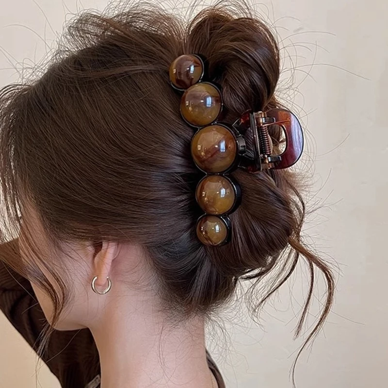 

Retro Gradient Beaded Hair Claw 11Cm Women's Geometric Plastic Hairpin Shark Clip Fashion Everything Hair Clip Hair Accessories