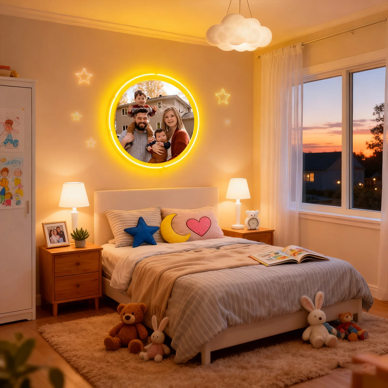 

Круглый фото неоновый свет на заказ, персонализированная семейная фото вывеска, настенный декор для спальни, мемориальный подарок с УФ-печатью портретом