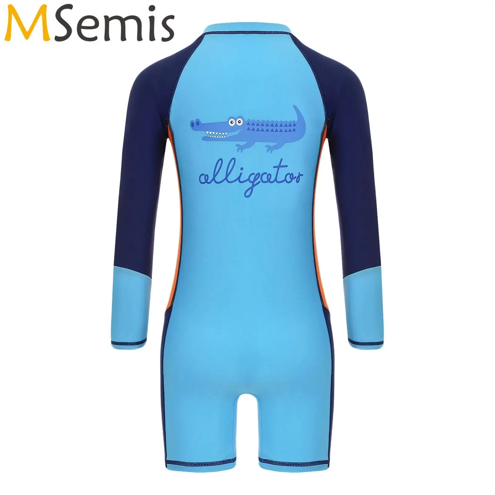 Boys Rash Guard Beach Water Park Swimwear Color Block One Piece UPF 50+ Swimsuit Long Sleeve Front Zip Boy-cut Bathing Suit