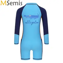 Boys Rash Guard Beach Water Park Swimwear Color Block One Piece UPF 50+ Swimsuit Long Sleeve Front Zip Boy-cut Bathing Suit