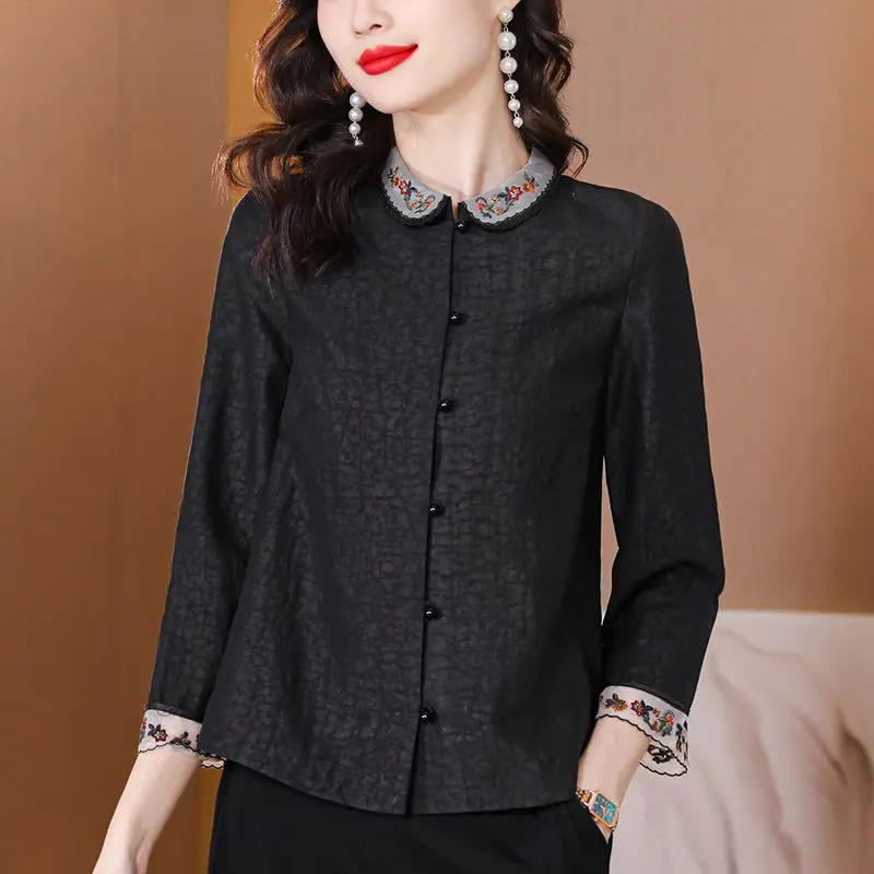 Chinese Style Improved Hanfu Embroidered Jacket Women 2023 Spring Autumn Retro Stand Collar Long Sleeve Elegant Tang Suit Tops