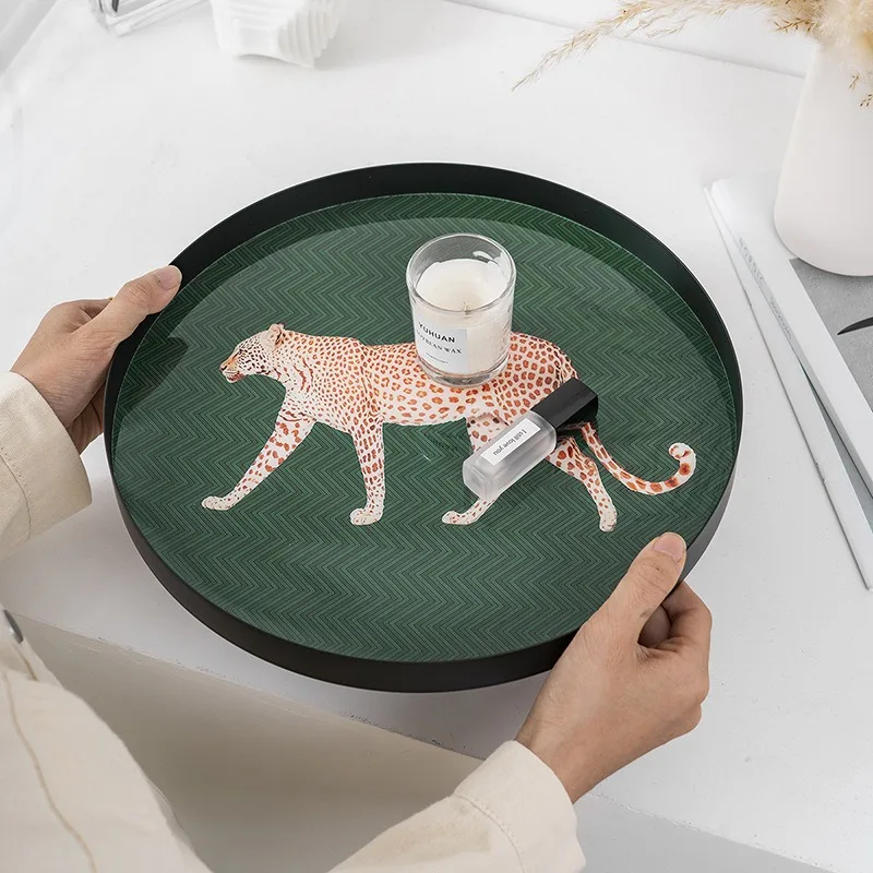 Iron Leopard Circular Rectangular Storage Tray S/M Size Jewelry Entrance Storage Tray Desktop Skincare Product Decoration Plate
