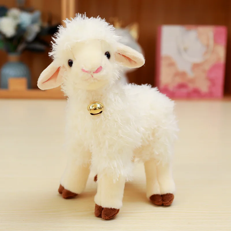 25/35cm Simulation Kawaii Animal Bell Sheep Plush Toys Lifelike Lamb Dolls Cute Alpaca Model Children Girls Birthday Gifts