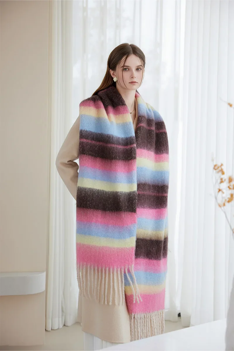 2024 Scarf Women Warm Thickened Outer Shawl Striped Plaid Simple Scarf Fall And Winter Designs