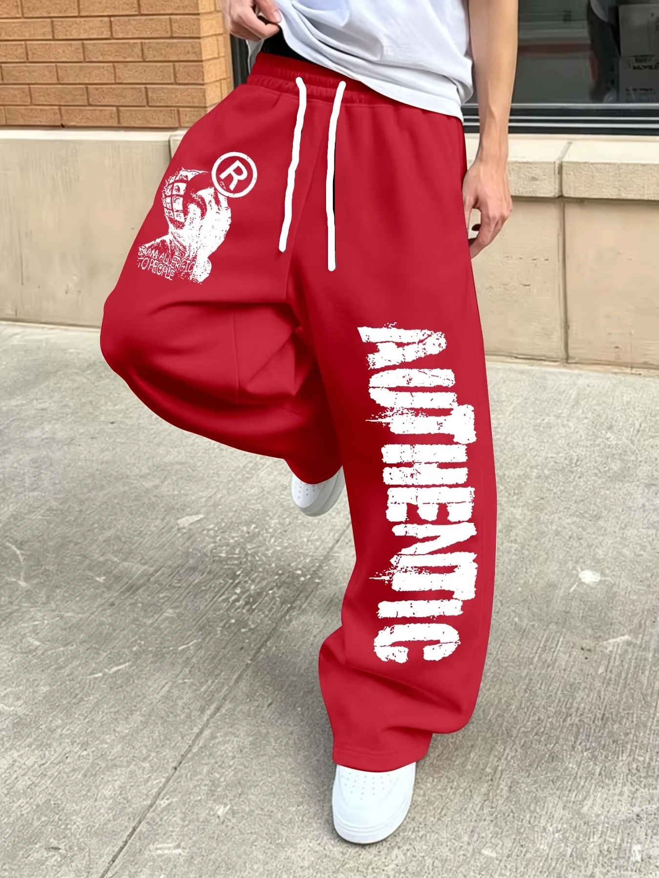 2026 New Vertical Letter Portrait Graphic Sweatpants Elastic Drawstring Loose Y2K Hip Hop Streetwear Casual Long Trousers