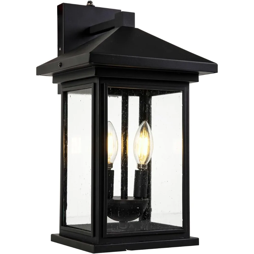 Lampu Dinding Luar Ruangan Senja hingga Fajar dengan Kaca Berbintik Bening dan Finishing Hitam Matte, Lampu Dinding Besar untuk Pemasangan di Dinding