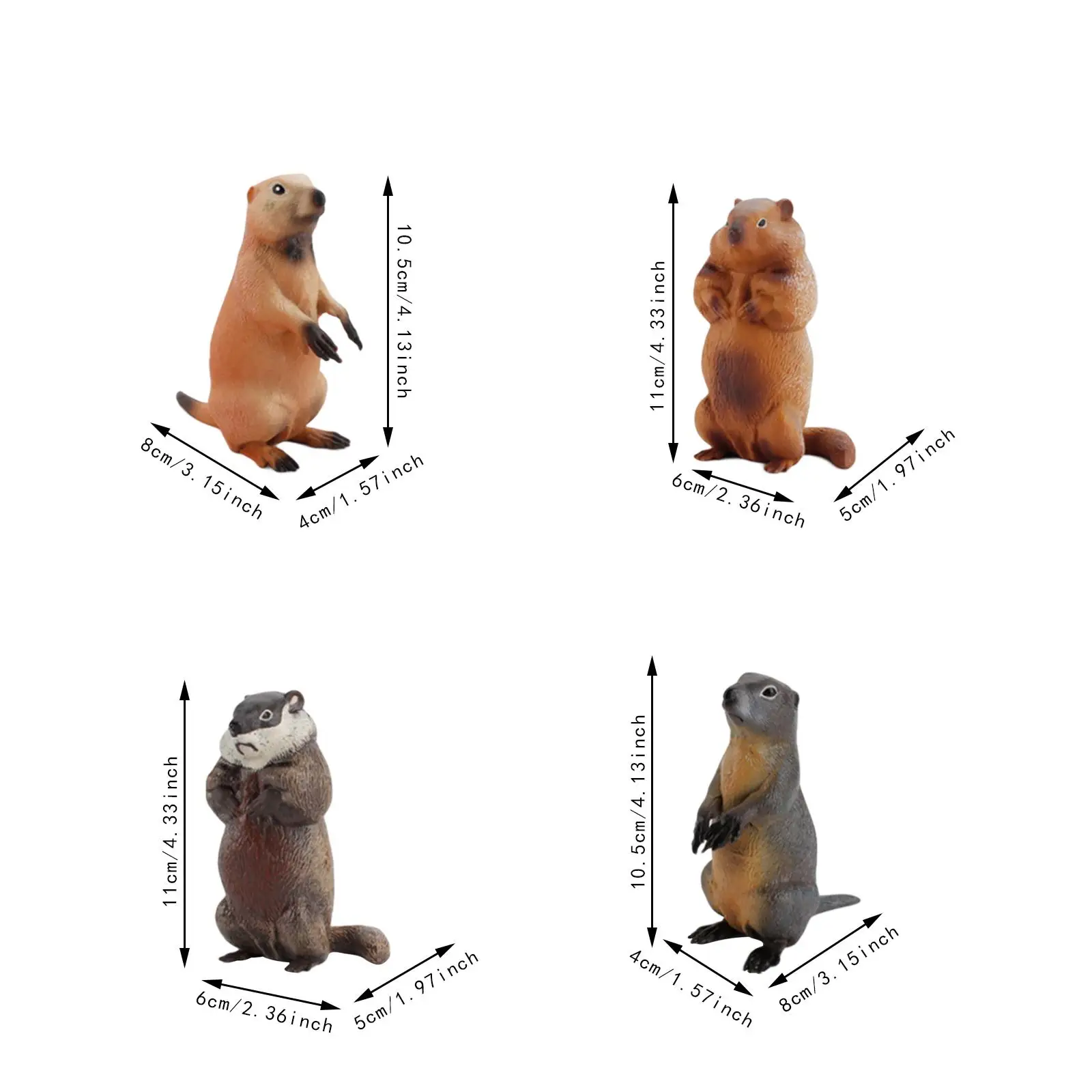 Figurines de modèle de marmottes, modèles d'animaux simulés, décor d'art, sculptures de marmottes, ornements de bureau pour enfants, 4 pièces