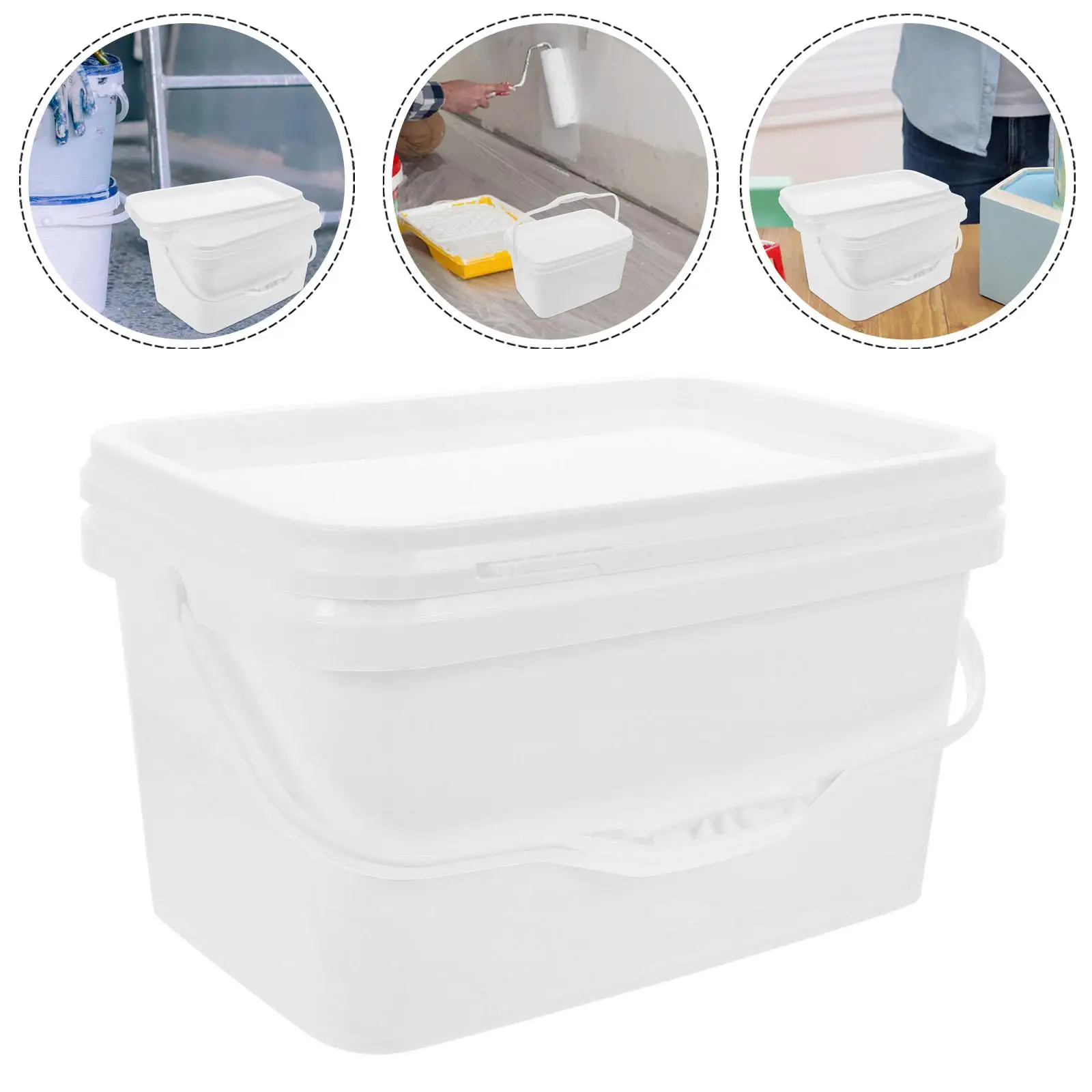 Paint Bucket 0.8 Gallon White Container Lid 3L Rectangular Hand held Wide mouth PP Material Lightweight Storage