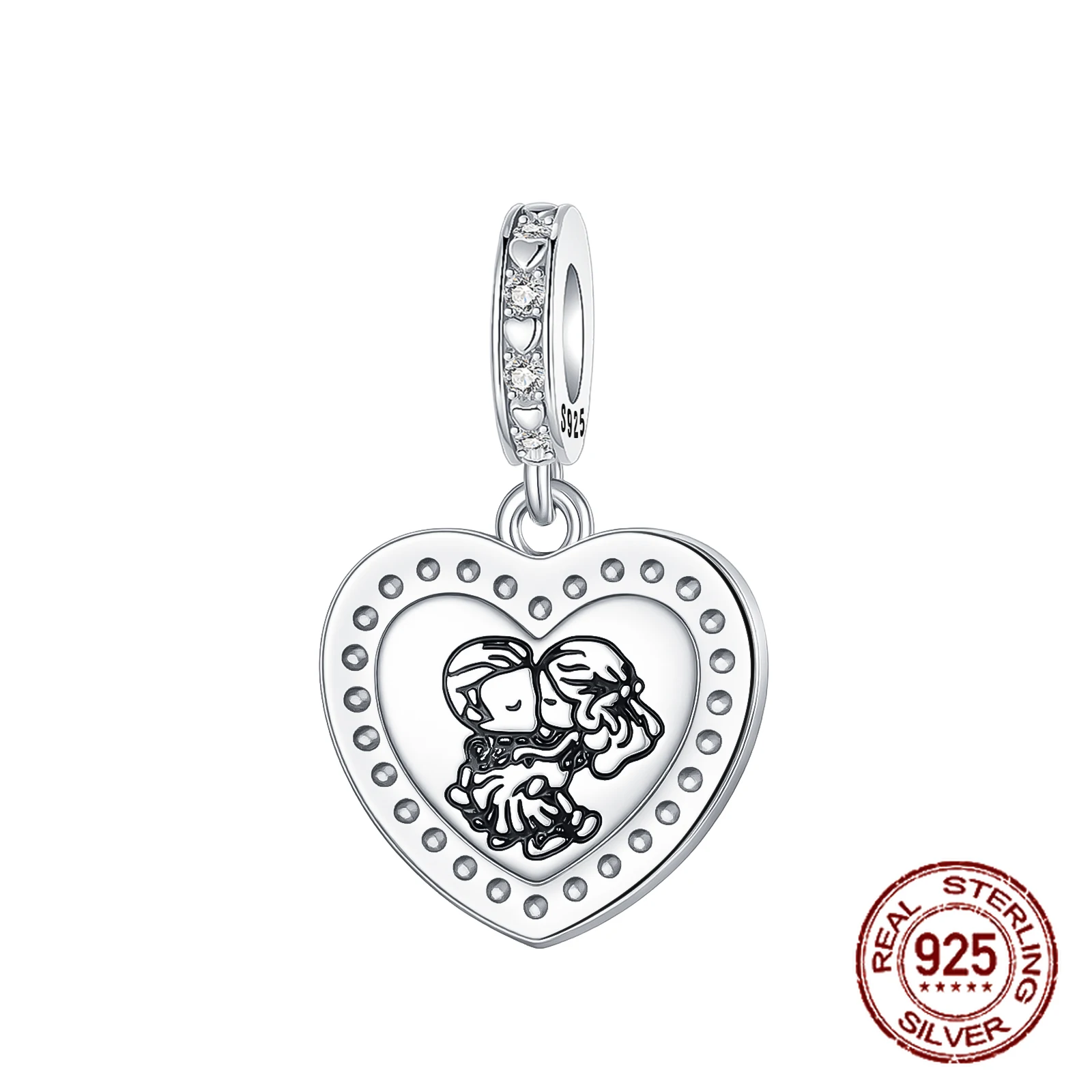 

Heart Couple Kiss Charms 925 Sterling Silver Double-sided Zircon Dangle Pendant Fit Bangle Bracelet Necklace DIY Jewelry