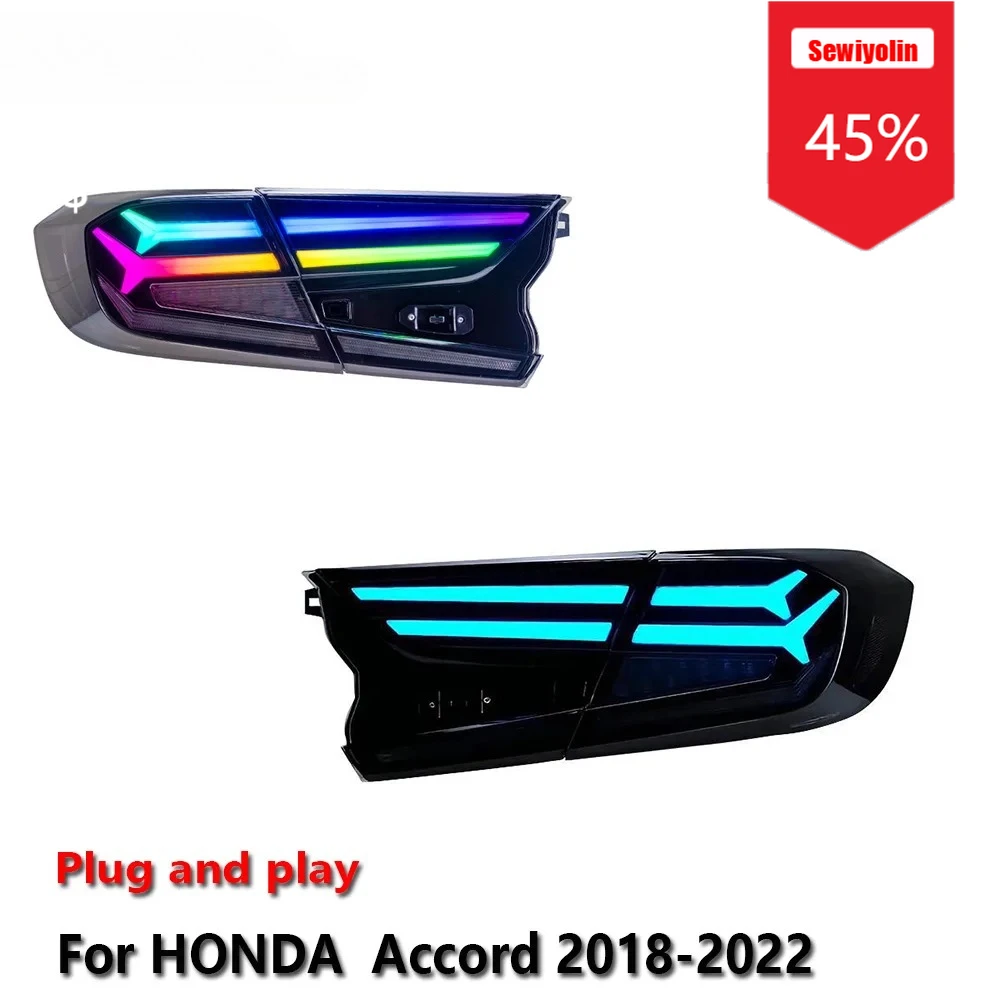 

Sewiyolin Car LED Tail Light Assemblies For HONDA Accord 2018-2022 RGB Auto Fog DRL Brake Turn Signal Lamp Plug and Play
