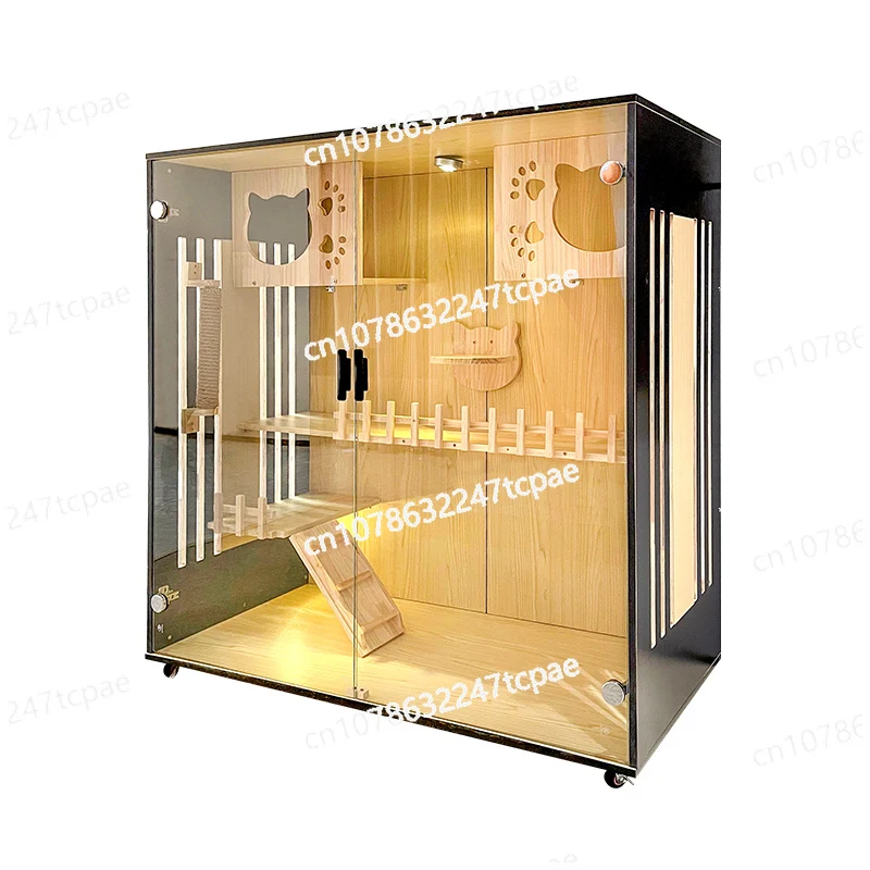 Cat Cage Villa Household Solid Wood Cat Cage Indoor Cat Cabinet Cattery House Villa Luxury Large Double-Layer Villa