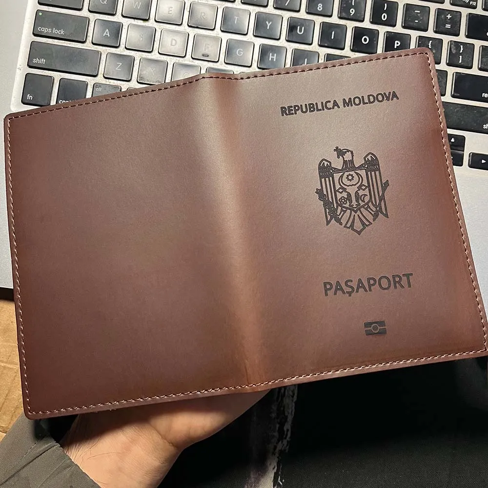 Leather Republic of Moldova Passport Cover Personalised Genuine Leather Republica Moldova Passport Holder Covers for Passports