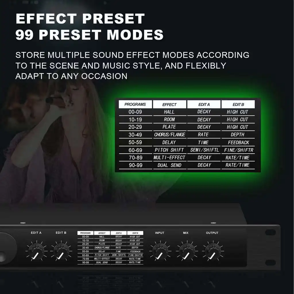 Processore DSP professionale per riverbero digitale e multieffetto Processore audio Equalizzatore microfono vocale