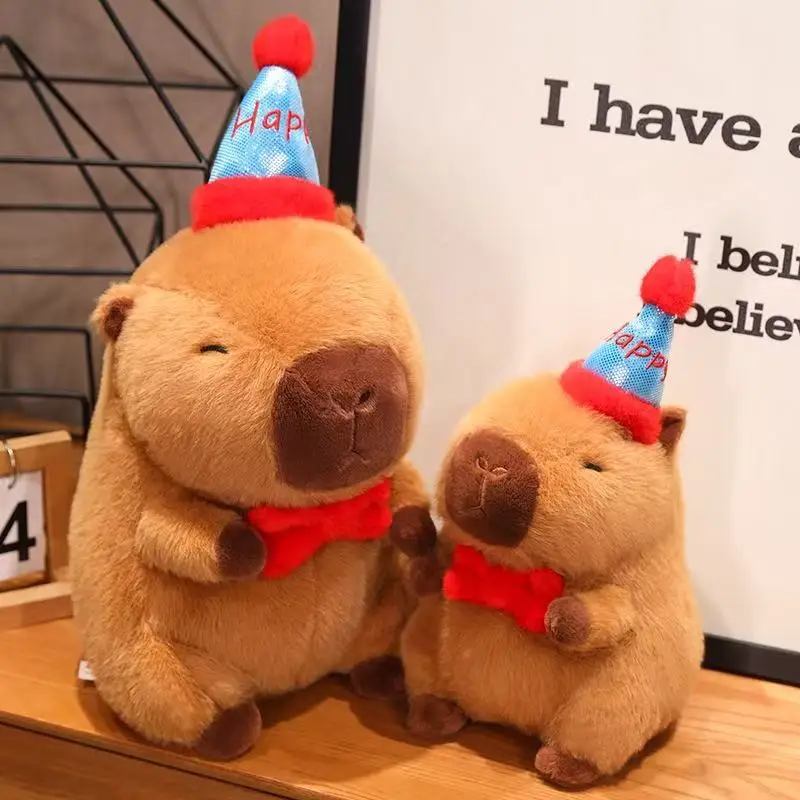 لطيف كابيبارا مع حقيبة الظهر دمية ألعاب من نسيج مخملي كابيبارا عيد ميلاد / البطاطس المقلية سلسلة أنيمي خنزير غينيا Kawaii هدية عيد الميلاد