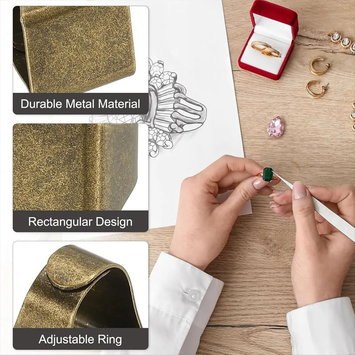 Top Sale Brass Ring Blanks, 17x19.5mm 30 Pcs Adjustable Finger Ring Blank Base Rectangle Ring Flat Pad Tray for DIY Carvings