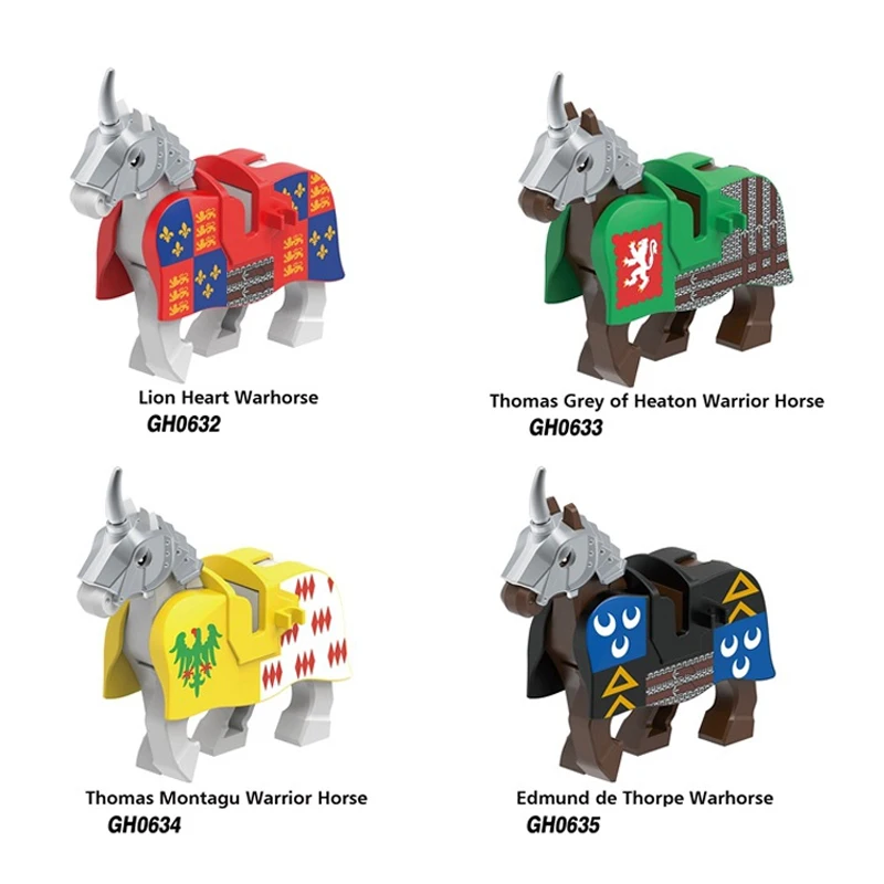 Military Medieval MOC Building Blocks Knights Solider Figure Mount Armor War Horse Lion Heart Thomas War Horse Model Mini Bricks