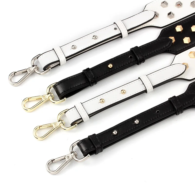 Top Quality Adjustable Real Leather Cube Nail Studs Studded Bag Strap For Designer Handbag Lady Purse Carry Belt Shoulder