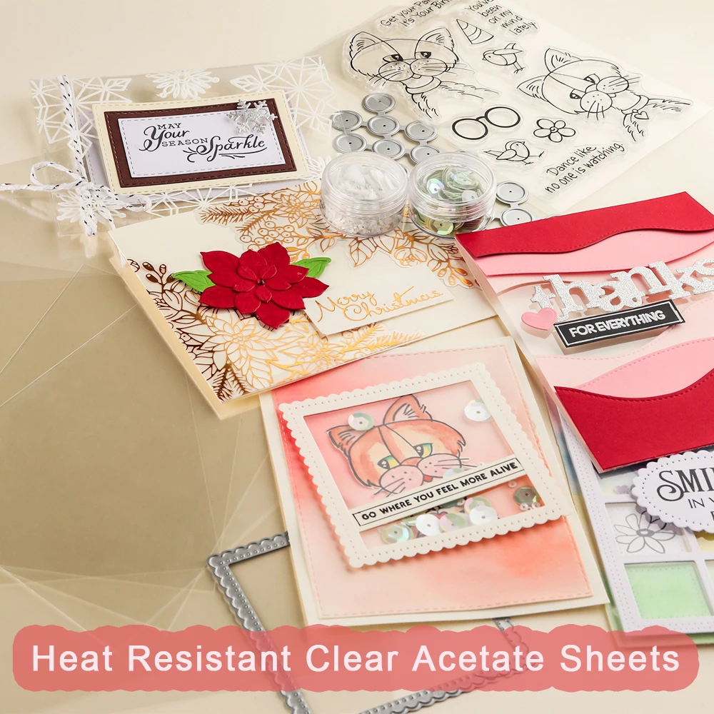 5pcs/lot 0.125 mm Thickness Heat Resistant Perfectly Clear Acetate Sheets Plastic For Heat Embossing Shaker Cards Making Sheets