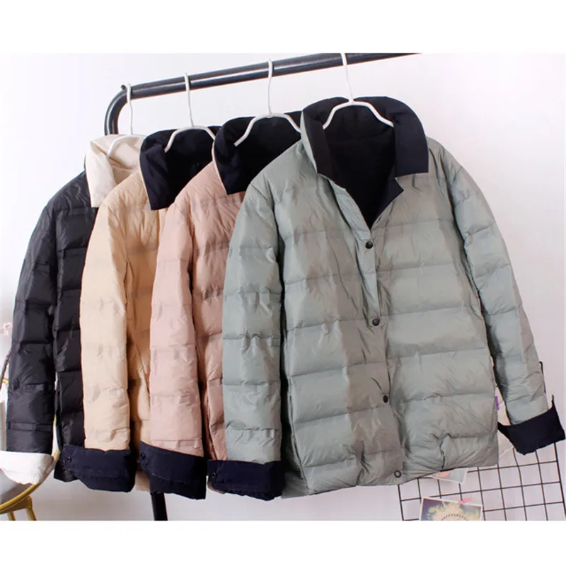 2023 Autumn Winter Oversize Reversible Down Coat Women Light Thin White Duck Down Jacket Parkas Ladies Slim Warm Puffer Outwears