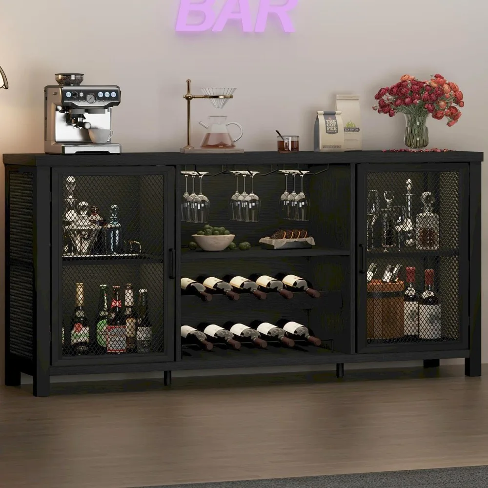 

Black Wine Bar Cabinet, Coffee Bar Cabinet with Storage, Farmhouse Kitchen Buffet Cabinets with Rack for Liquor Coffee