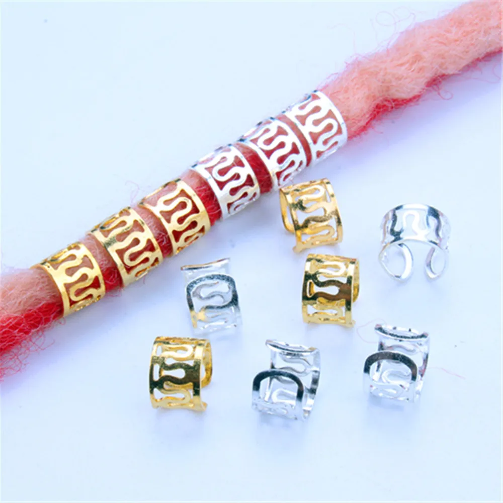 50pcs Metal Hair Rings Beads Cuffs Tubes Charms Hollow Out Dread African Hair Braids Jewelry Hair Braider Decoration Accessories