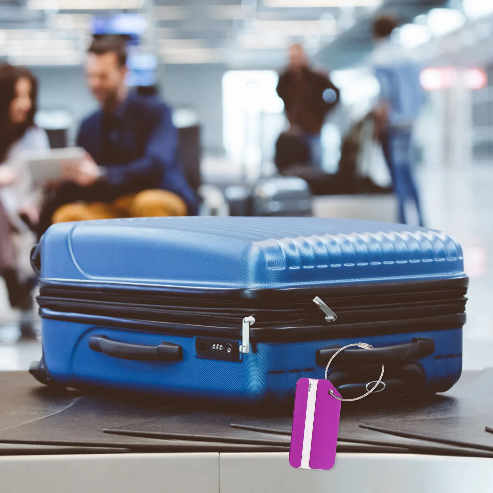 

2 шт. бирки для багажа из алюминиевого сплава, сине-фиолетовые, с металлическим шнурком и винтовым соединителем, идентификационные бирки для чемоданов, легко наносить имя